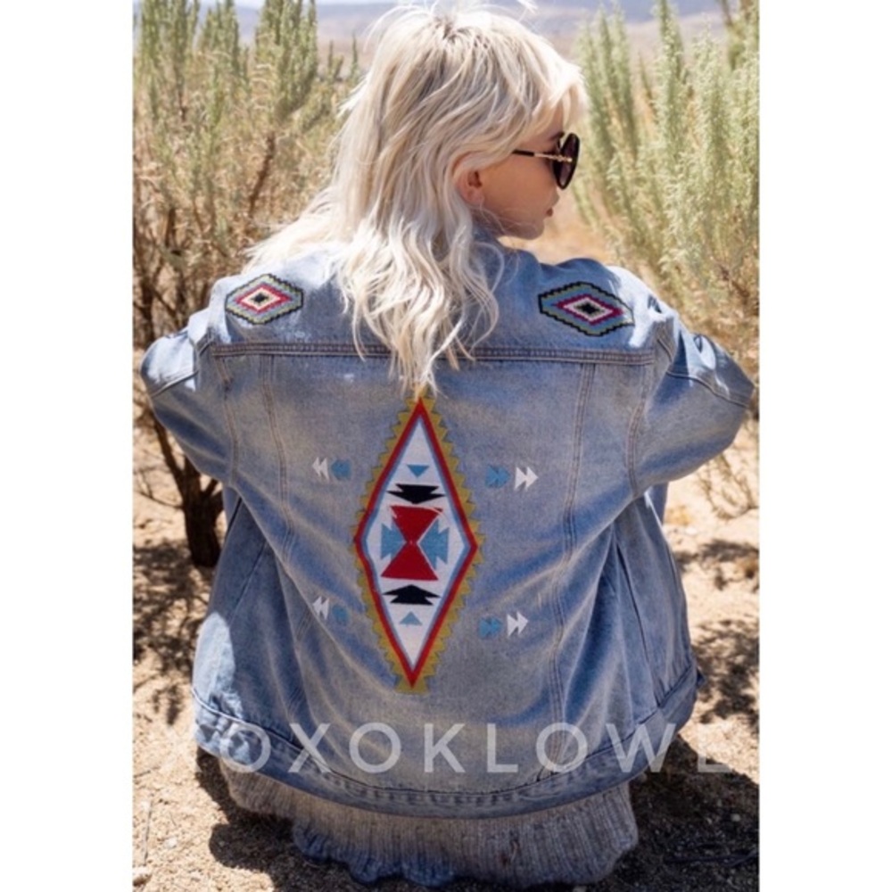 POL Dreamcatcher Embroidered Denim Jacket Slouchy Relaxed Fit
